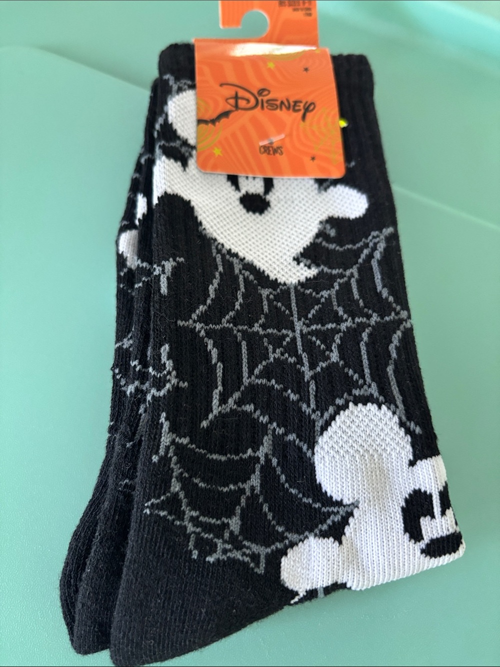 Disney Black & White Mickey Ghost Halloween Crew Socks